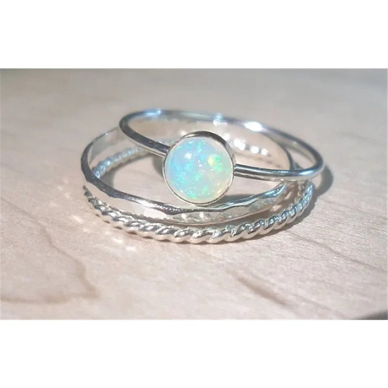 Women's Vintage Simulated Opal Silver Ring – Sizes 6–10