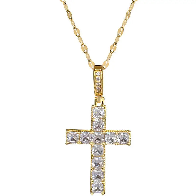 Women's Gold Cross Pendant Necklace – Stainless Steel Choker