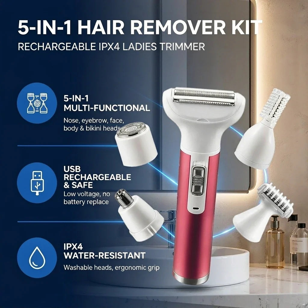 STONEGO 5-in-1 Rechargeable Women's Electric Shaver & Trimmer