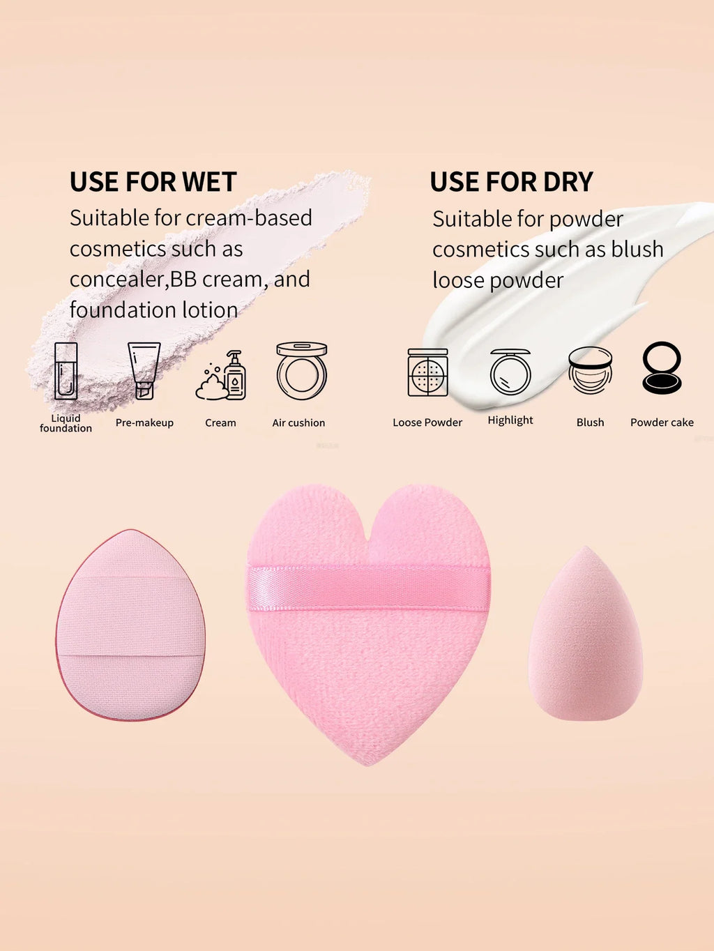 6-Piece Heart Shape Makeup Puff Set with Storage Bag