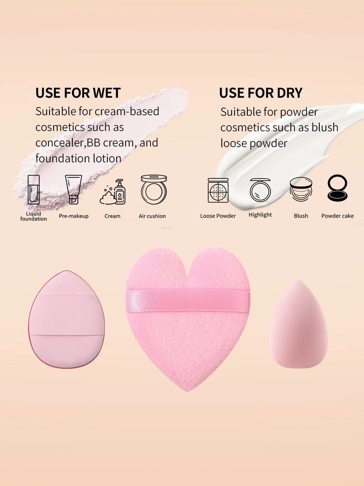 6-Piece Heart Shape Makeup Puff Set with Storage Bag