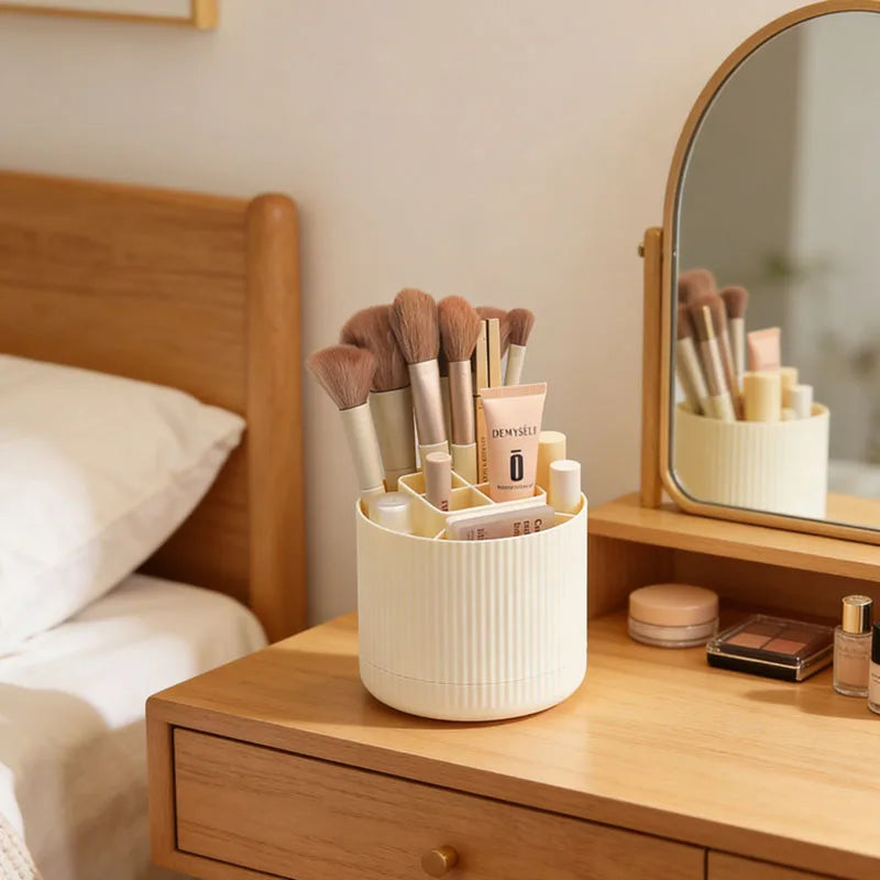 360° Rotating Makeup Brush Holder – 8-Slot Vanity Organizer