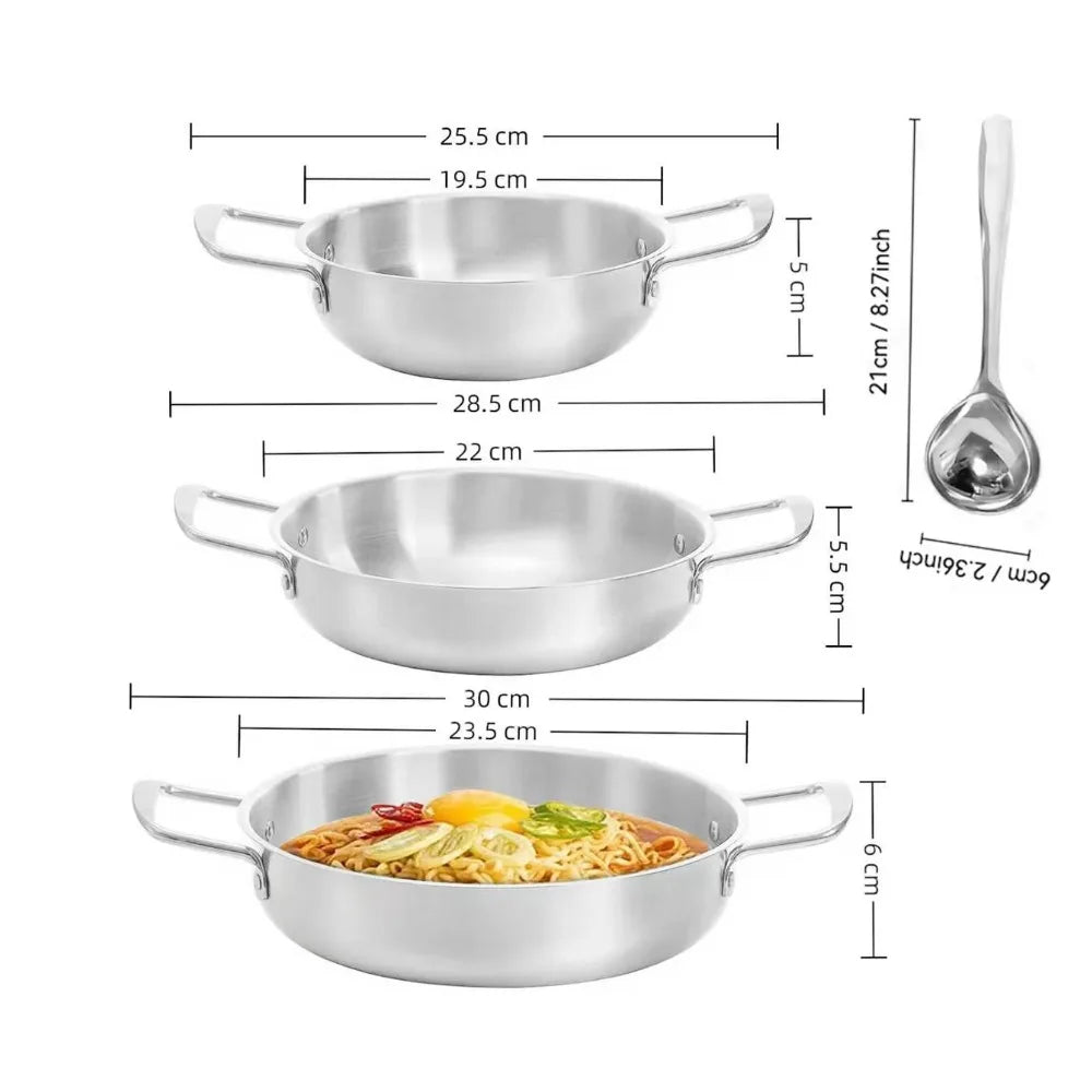 Korean Stainless Steel Cookware Set – 3 Pots & 1 Spoon