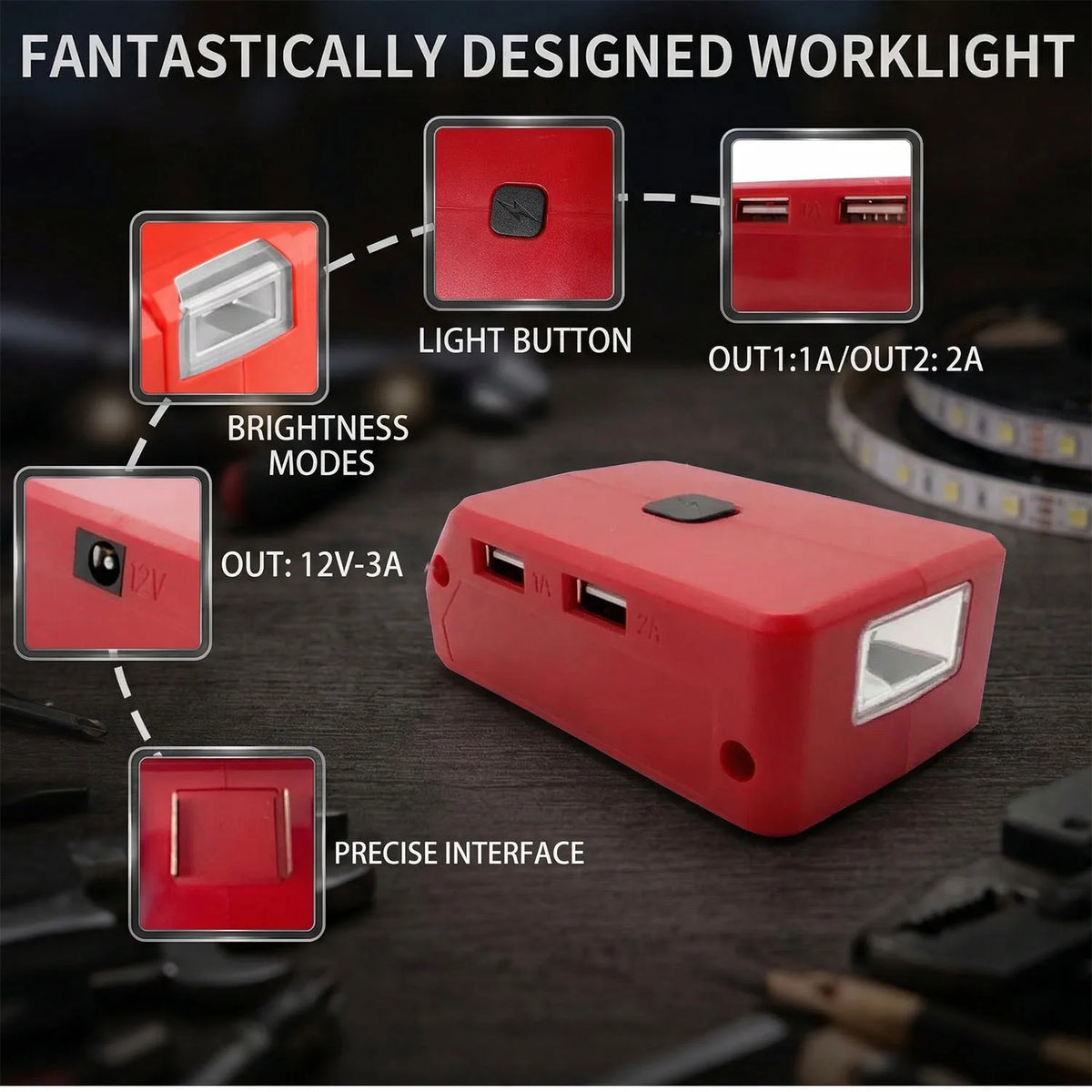 LED Work Light Adapter for Power X Change 18V Battery | USB & 12V