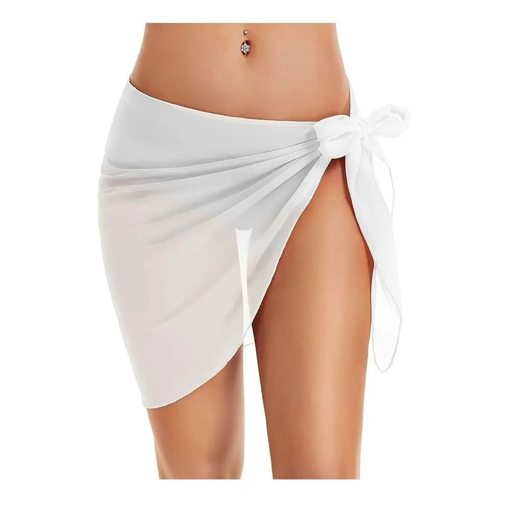 Sheer Chiffon Swimsuit Cover-Up Short Skirt | Lace-Up Wrap