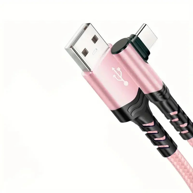 90° Elbow 60W USB-C Fast Charging Cable 3M Nylon Braided