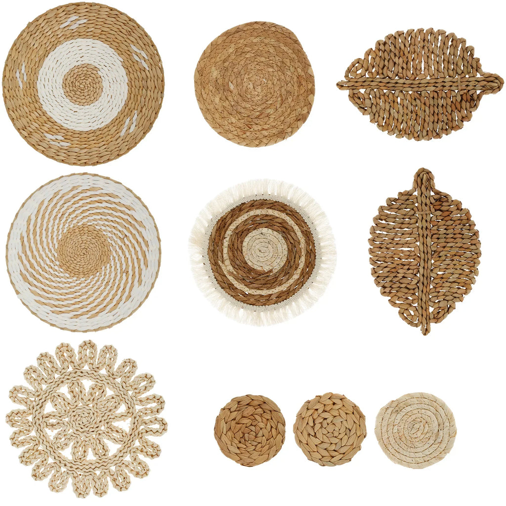10-Piece Handcrafted Rattan Wall Basket Decor Set | Rustic Boho