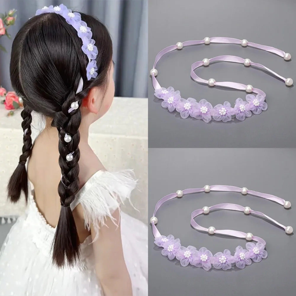 Faux Pearl Flower Headband – Handmade Chiffon Floral Hair Wreath