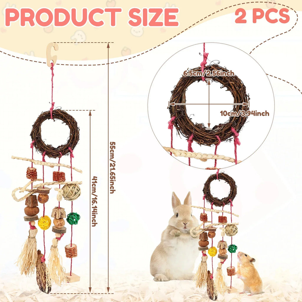 2-Pack Hanging Rabbit Chew Toy – Natural Small Pet Accessory