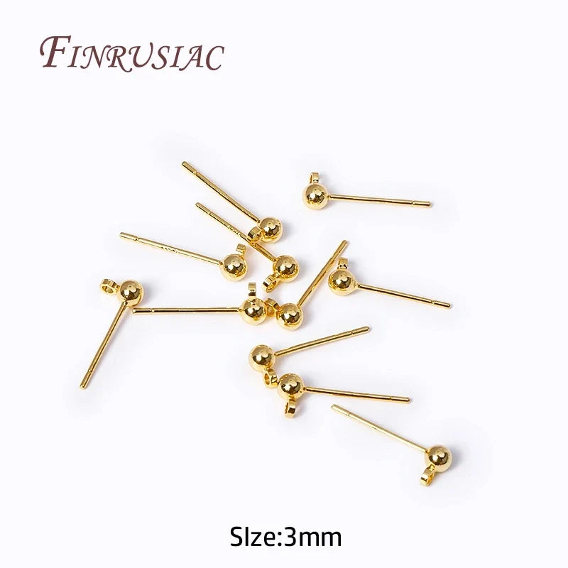 18K Gold-Plated Ball Post Earring Studs with Closed Ring 3/4mm