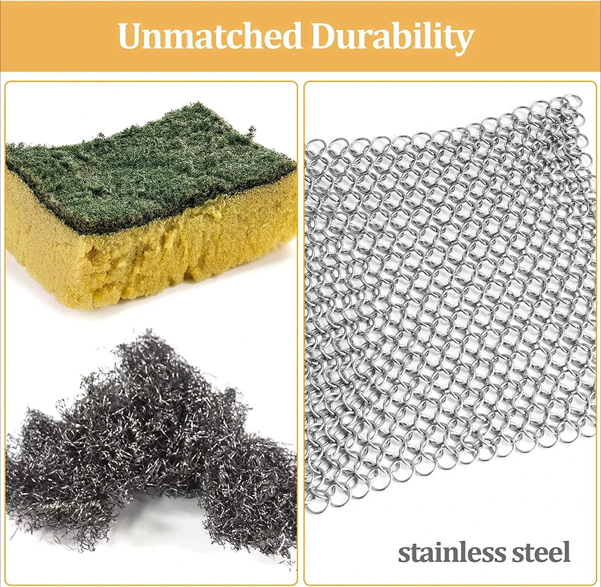 Stainless Steel Chainmail Scrubber for Cast Iron – 4 Inch