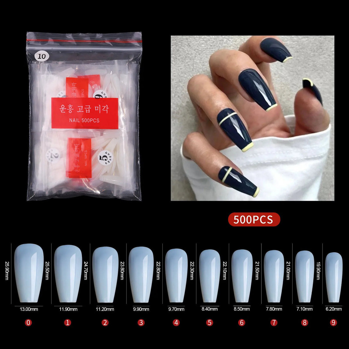 500pcs French Acrylic Press-On Fake Nails – Full Coverage Tips Set