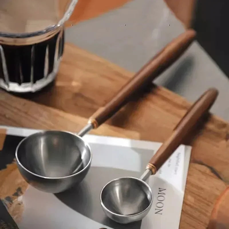Stainless Steel Coffee Scoop Walnut Wood Handle 8/25ml
