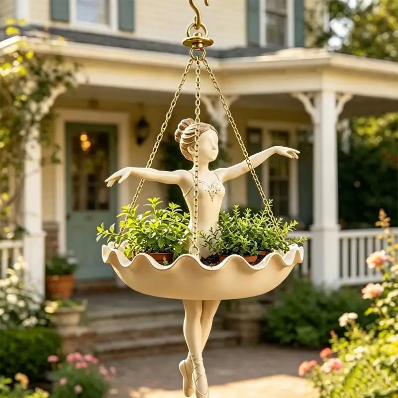 Resin Ballet Dancer Hanging Planter – UV Resistant Ballerina Pot