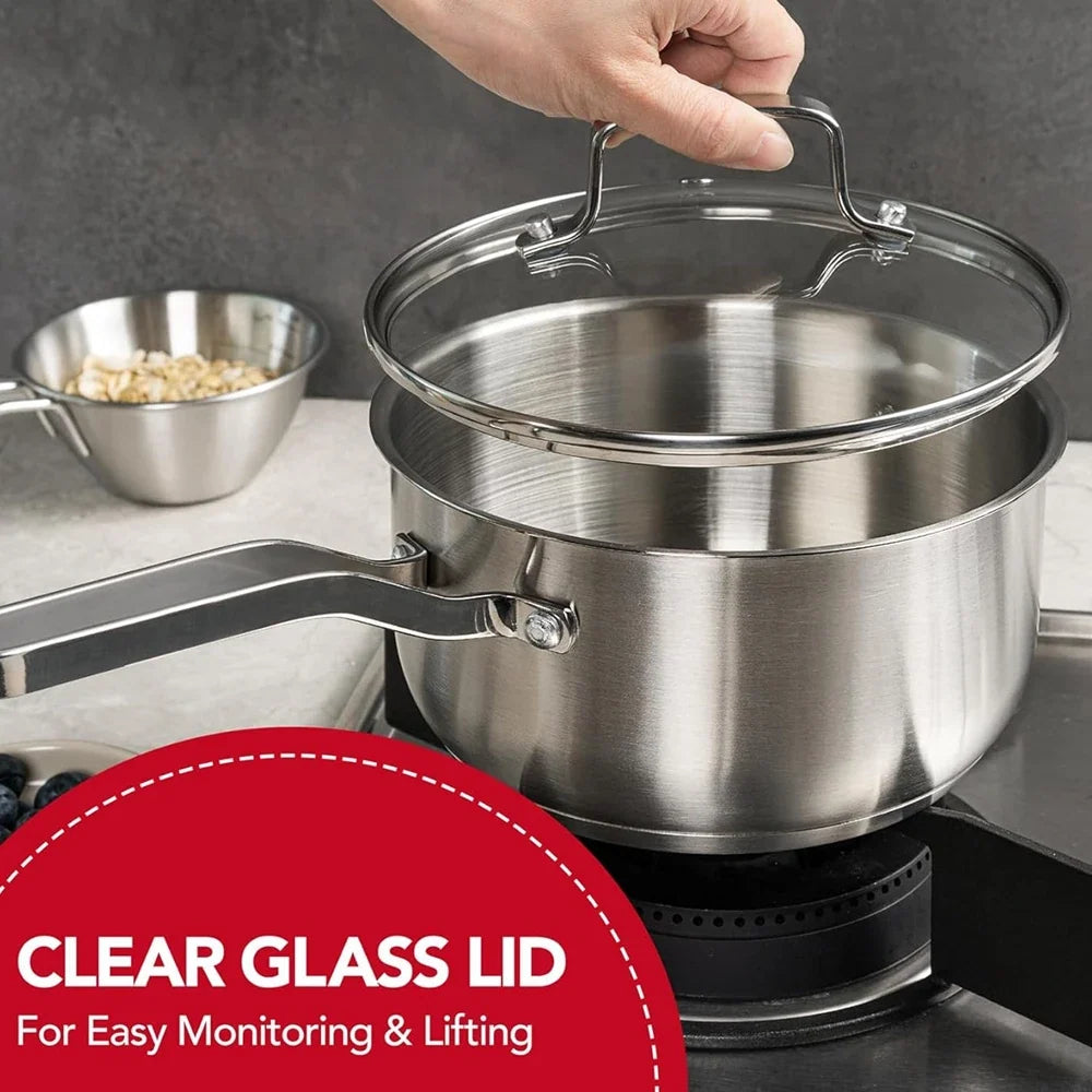 Punana 304 Stainless Steel Saucepan 1QT with Glass Strainer Lid