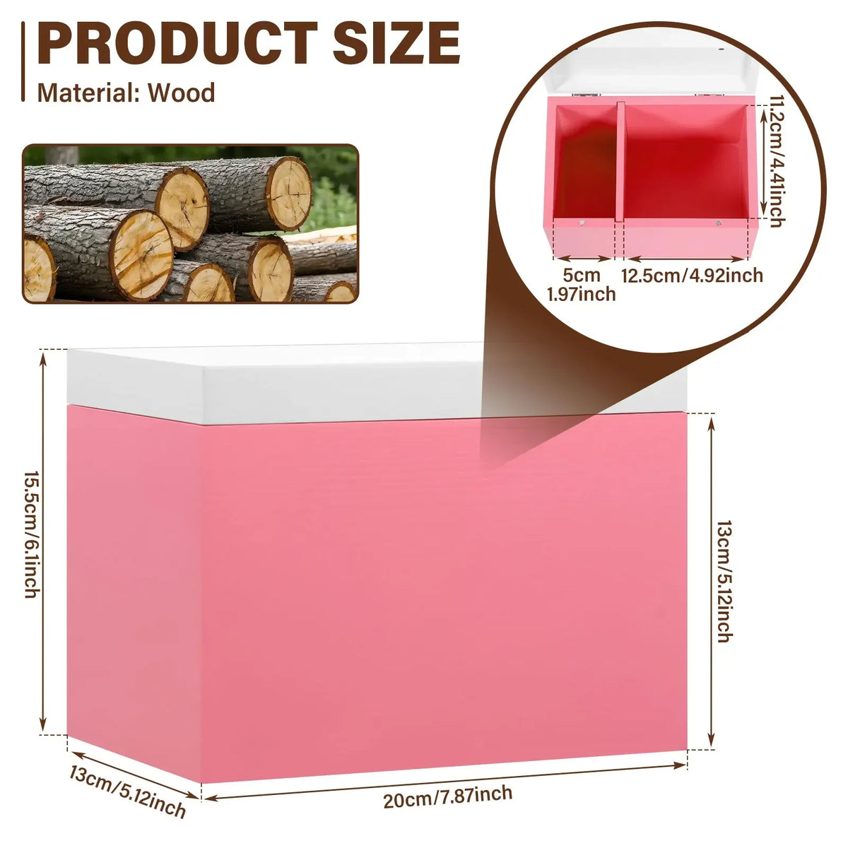 Wooden Tampon & Pad Organizer Box – 2-Compartment Hinged Lid