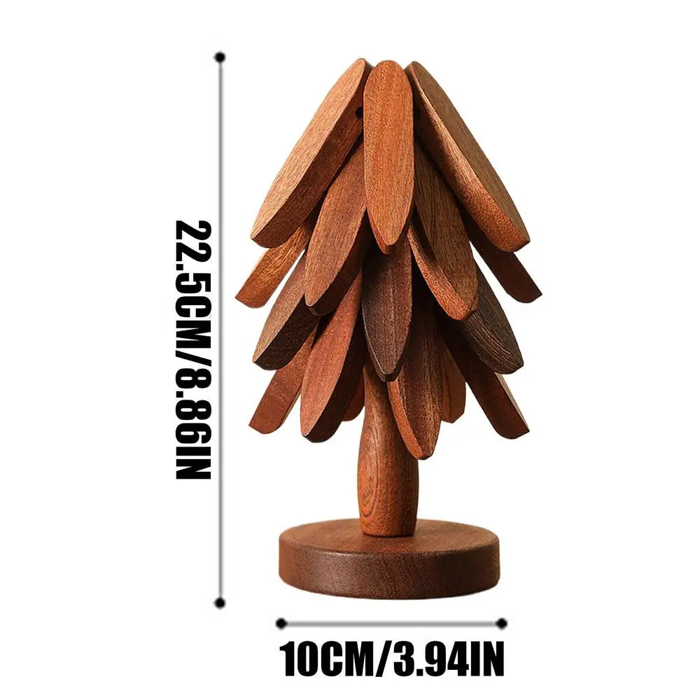 Wooden Christmas Tree Trivet | Folding Bamboo Hot Pot Coaster