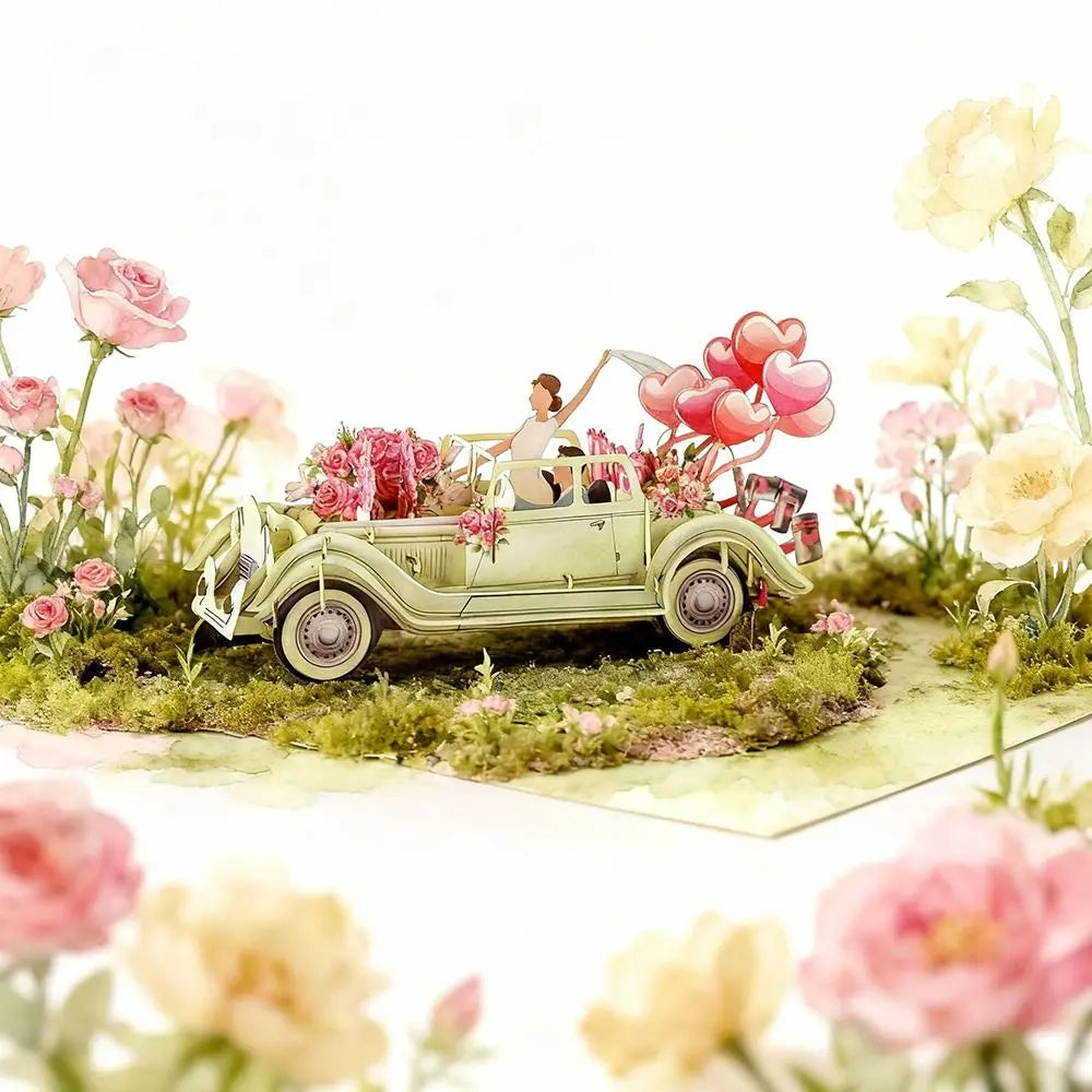 3D Pop-Up Wedding Card – Floral Watercolor Just Married
