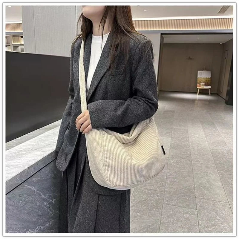 Japanese Corduroy Tote Bag – Large Shoulder & Crossbody Handbag