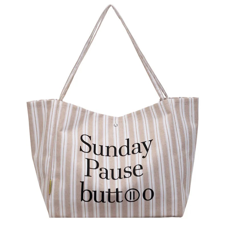 Women's Large Canvas Tote Bag – Striped Shoulder & Work Bag