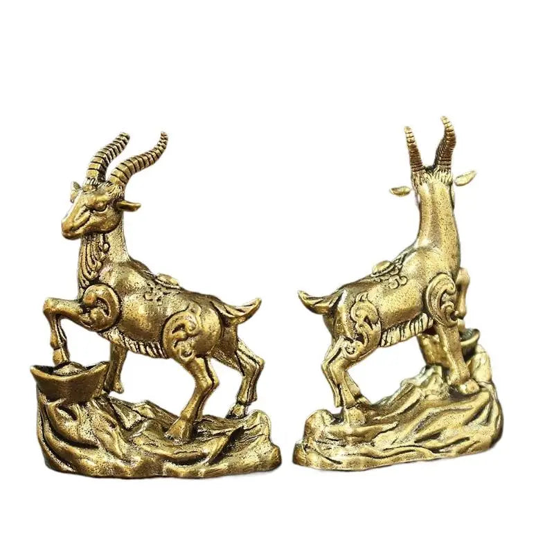 Feng Shui Brass Goat Figurine Lucky Zodiac Desktop Ornament