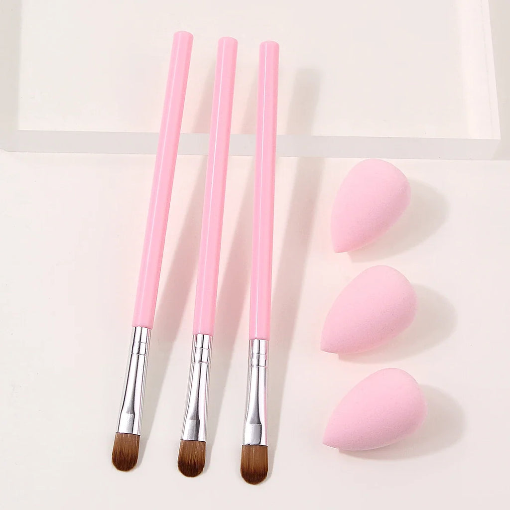 6-Piece Pink Handle Eyeshadow Brush Set with Beauty Sponge