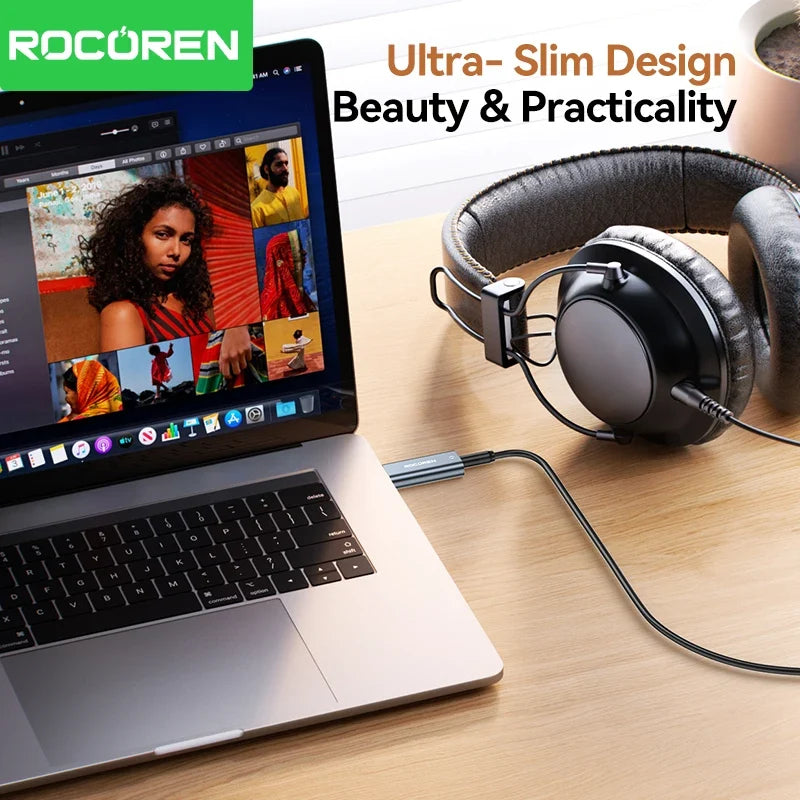 Rocoren USB to 3.5mm Sound Card Adapter – Headphone & Mic