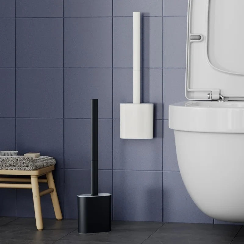Silicone Toilet Brush & Wall-Mounted Holder Set | Flat Head