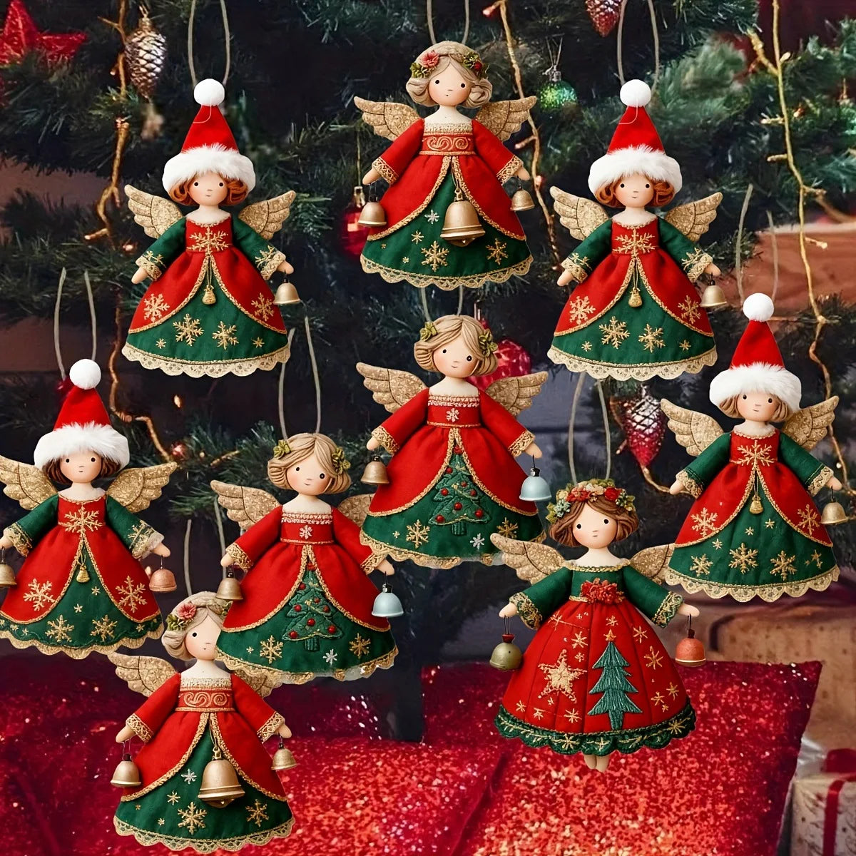 Wooden Christmas Angel Ornaments 6/12Pcs – 2D Flat Holiday Pendants
