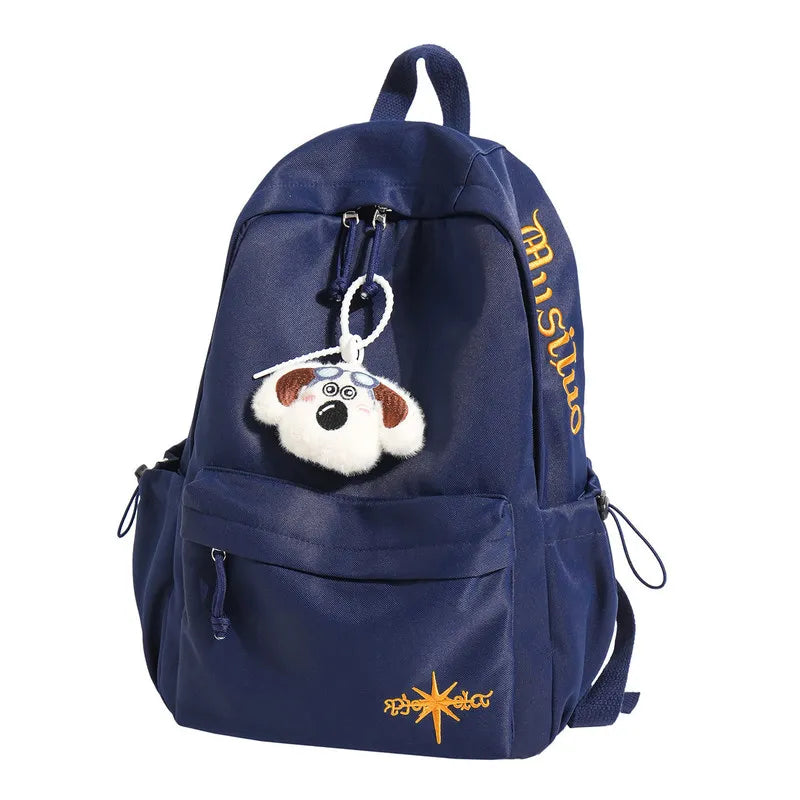 Nixie Embroidered Canvas Backpack | Korean Style, Large Capacity