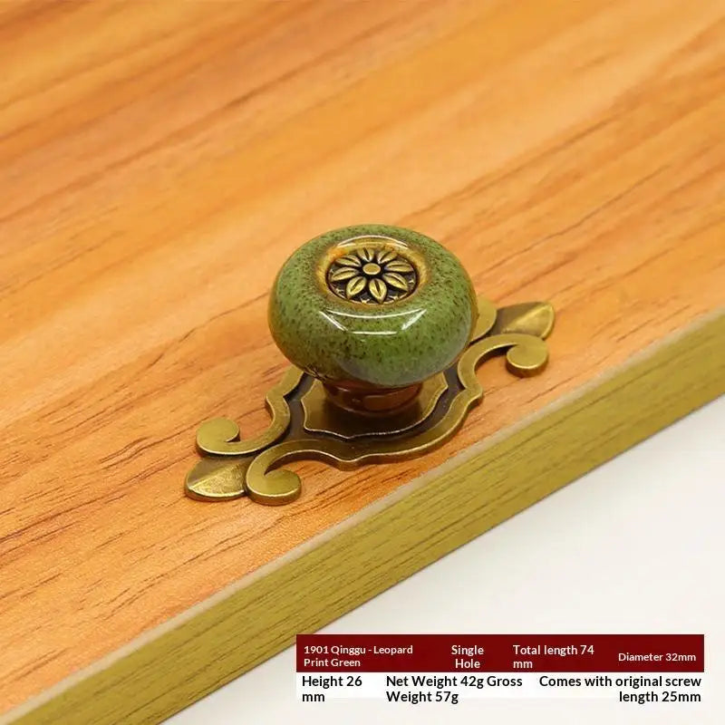 Antique Bronze Ceramic Flower Cabinet Knob | Ethnic Style