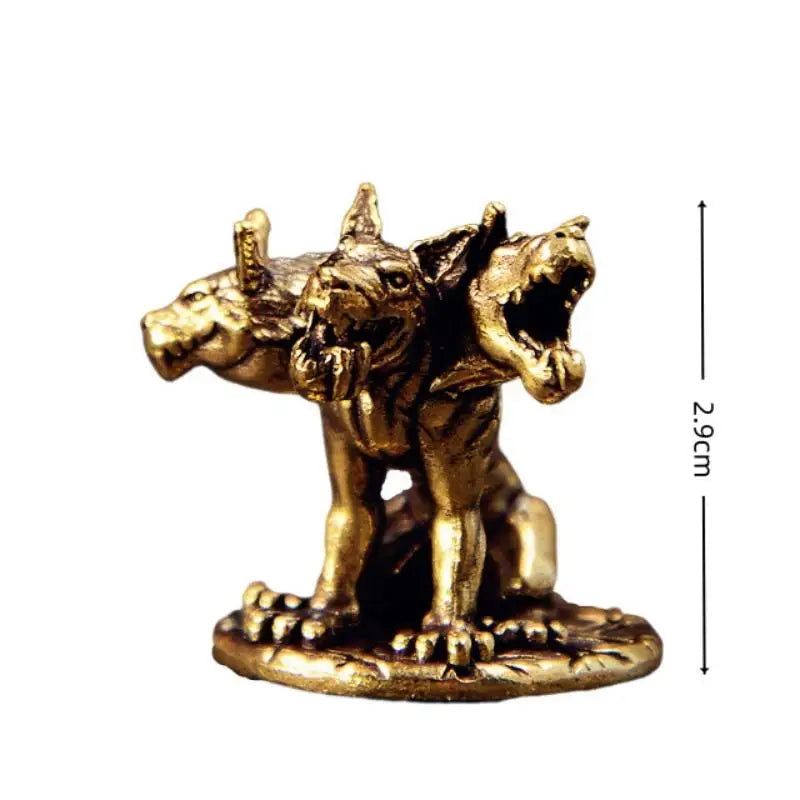 Mini Cerberus Three-Headed Wolf Brass Figurine | Desktop Statue