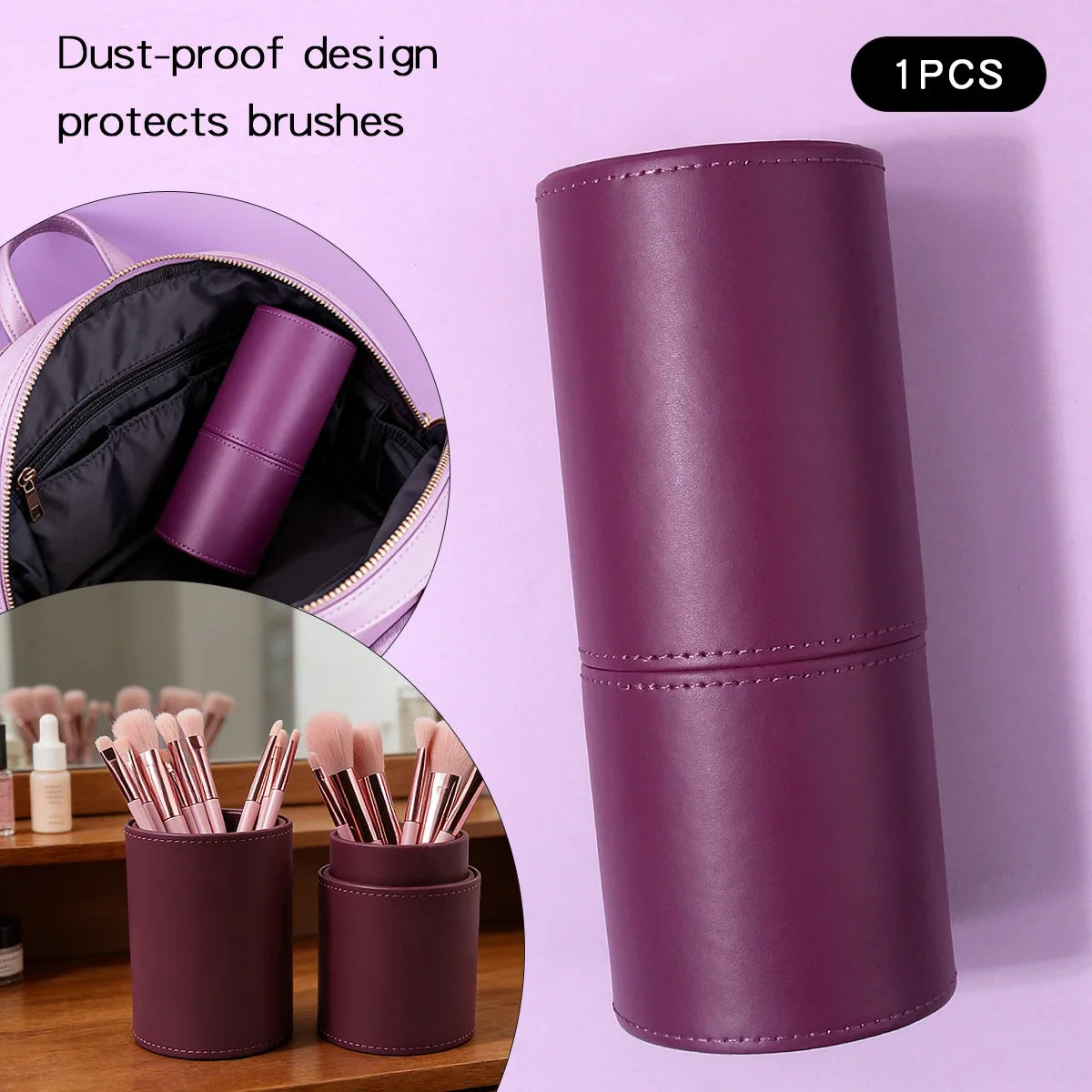 PU Leather Makeup Brush Holder Desktop Cosmetics Storage Bucket