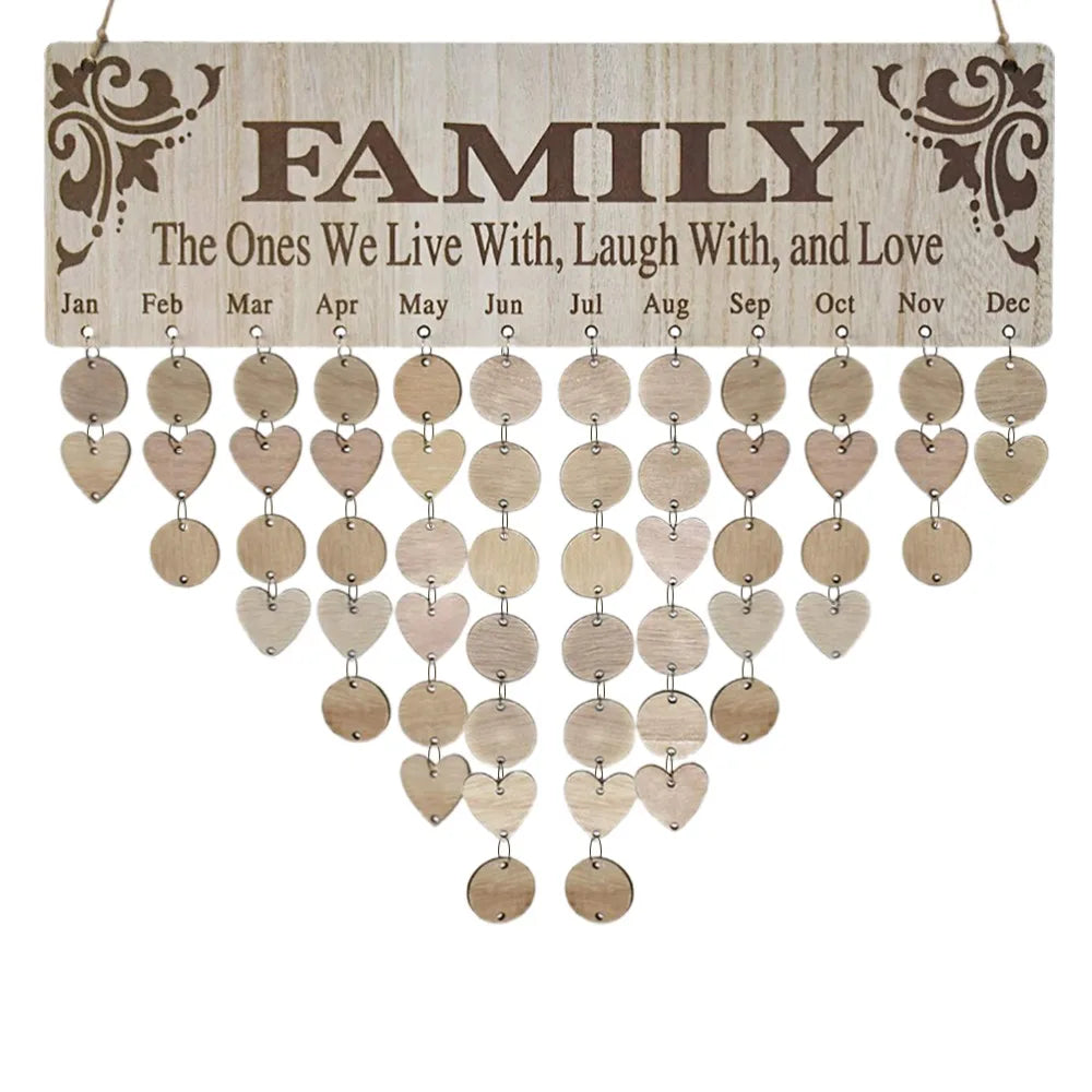 Wooden Family Birthday Calendar – Wall Mounted Customizable Tags