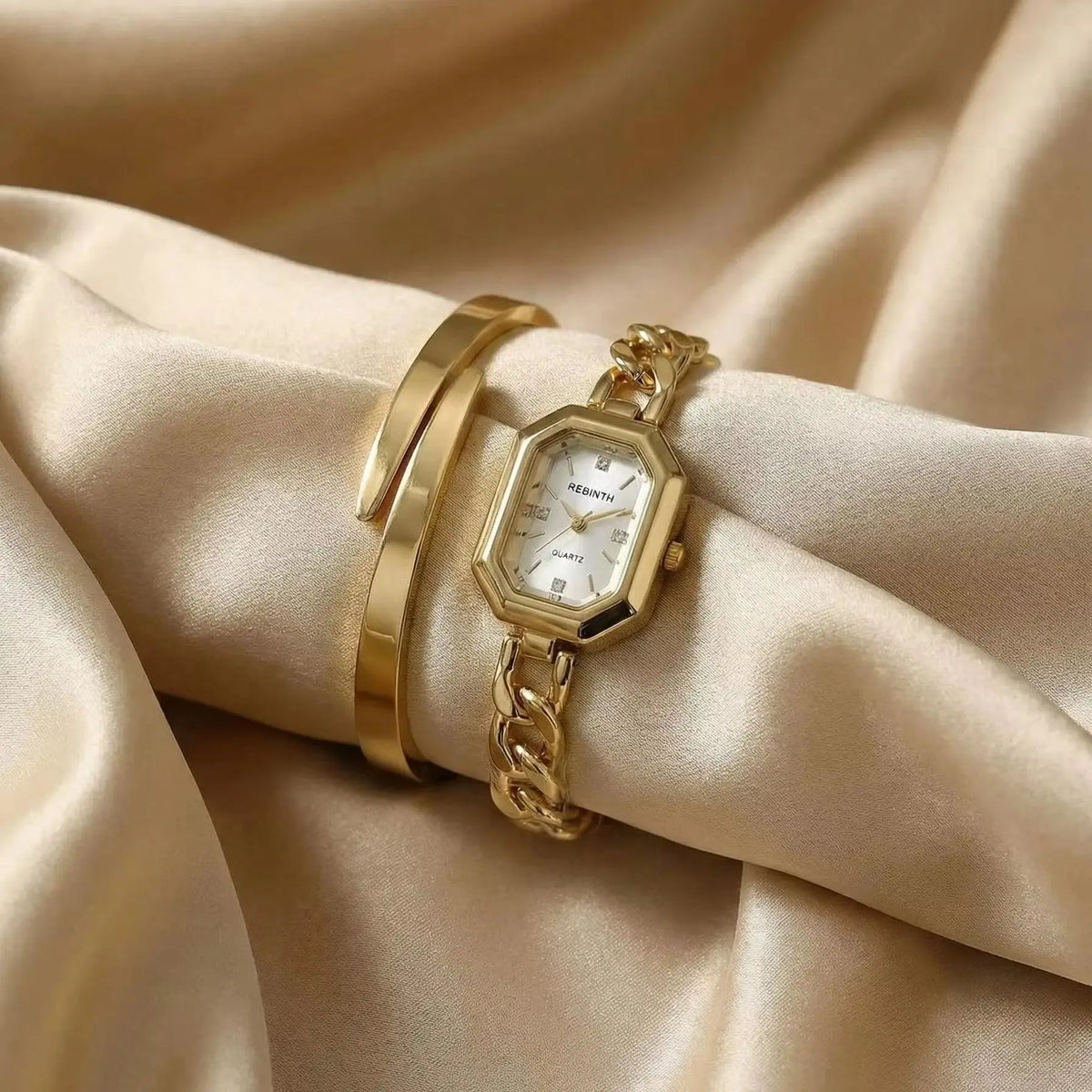 REBIRTH 2-Piece Casual Watch & Bracelet Set – Digital Quartz