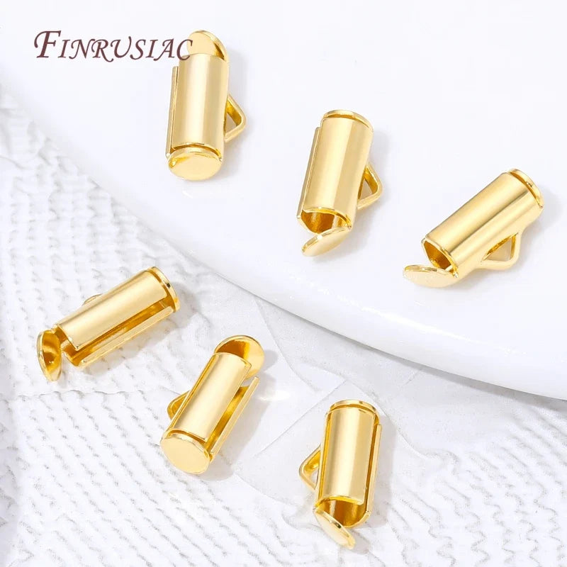 18K Gold Plated Crimp End Caps Slider Clasp Tubes – 10/20Pcs