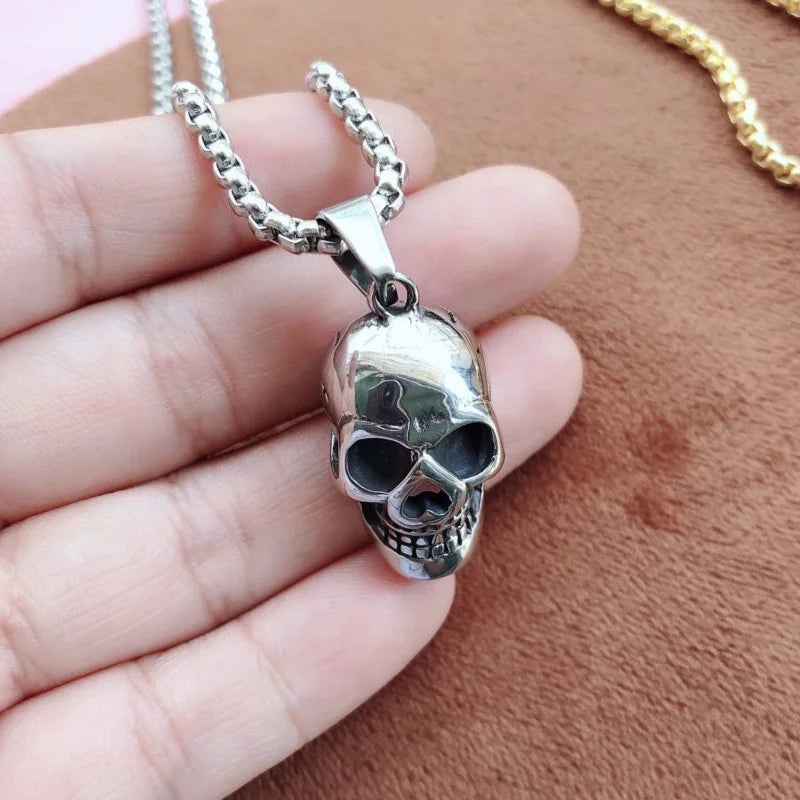 Punk Skull Pendant Necklace | Gold Silver Black Hip-Hop Chain