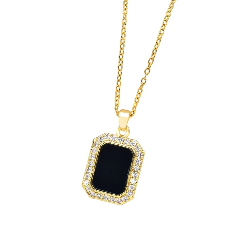 Black Square Pendant Necklace – Gold Collarbone Chain | Nixie