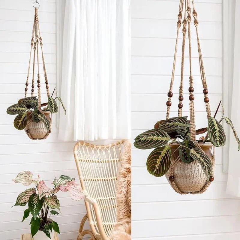 3-Pack Macrame Hanging Plant Baskets – Bohemian Cotton Rope