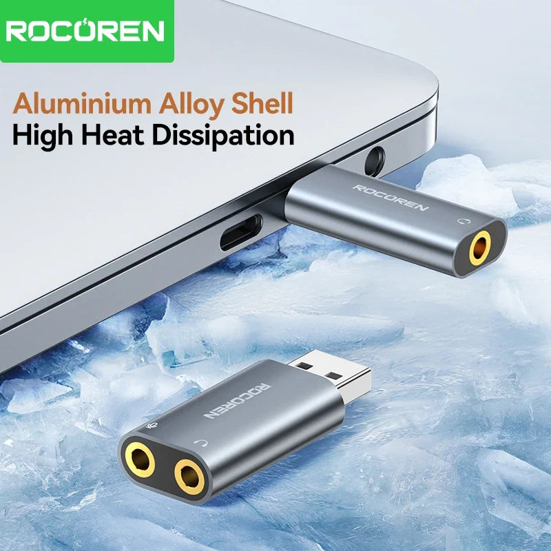 Rocoren USB to 3.5mm Sound Card Adapter – Headphone & Mic