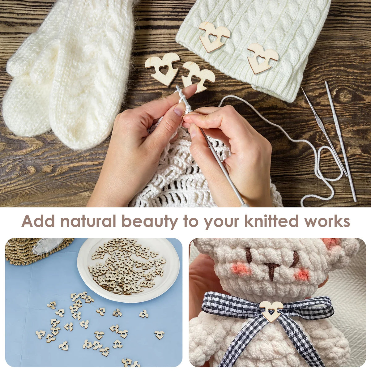 120Pcs Wood Pom Pom Buttons – Removable Hat Fasteners