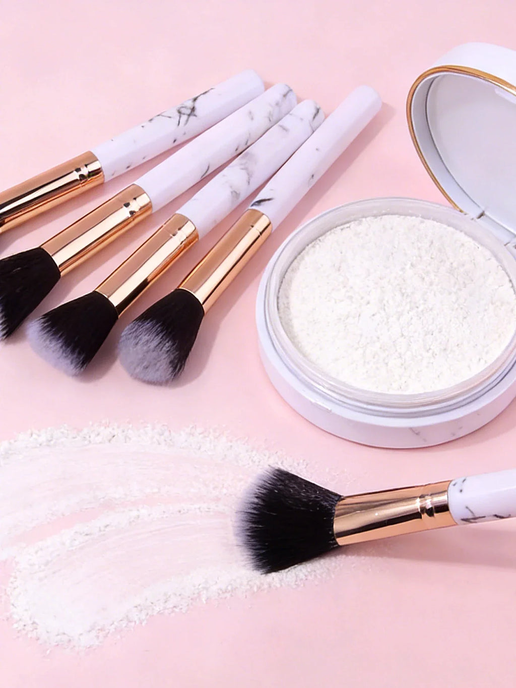 Marble Makeup Brush Set 12pc – Blush, Eyeshadow, Puff & Sponge