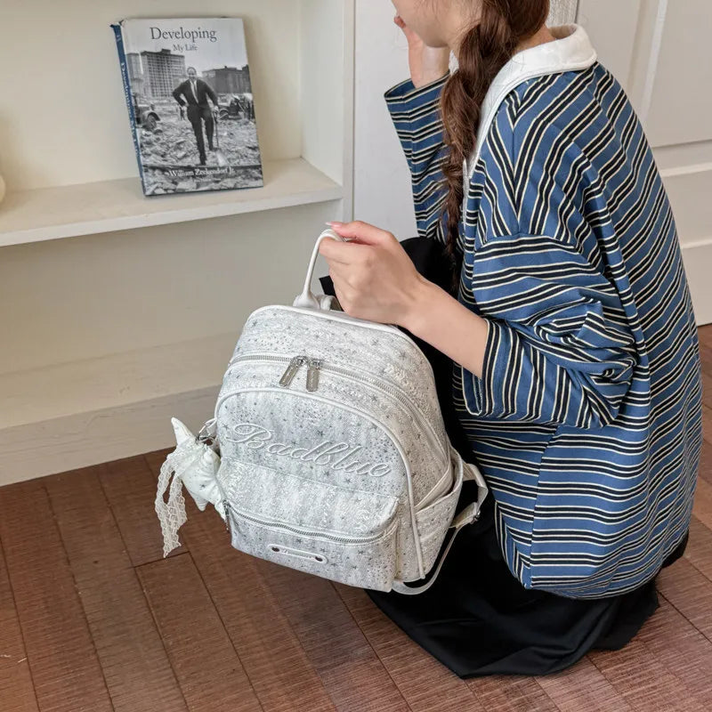Korean Star-Embroidered Backpack – Large Capacity Women's Bag