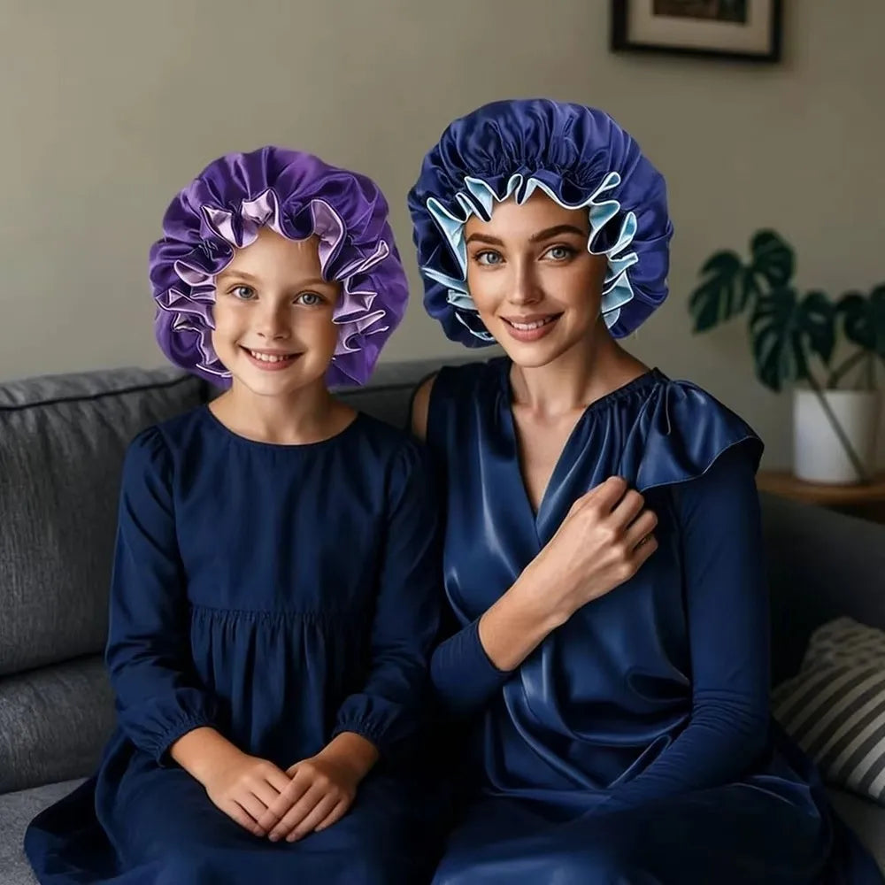 Double Layer Satin Sleep Bonnet – Reversible Lace Hair Cap