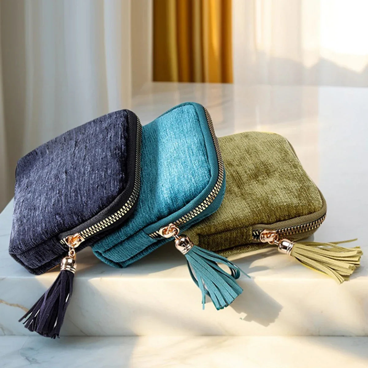 Travel Jewelry Organizer Pouch | Zipper Bag with Tassel & Velvet Lining