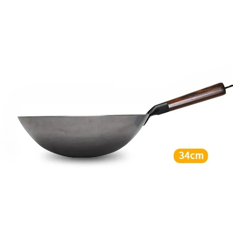 FEB.WIND Hand Forged Iron Wok – Non-Coating, Wooden Handle