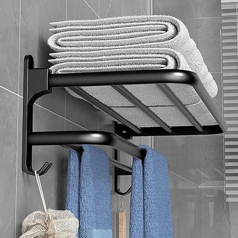 Self-Adhesive No-Drill Wall Towel Rack – Dual-Layer Matte Black
