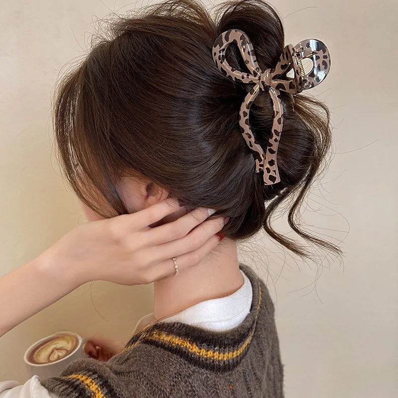 Large Leopard Bow Hair Claw Clip for Thick Hair – Vintage Style