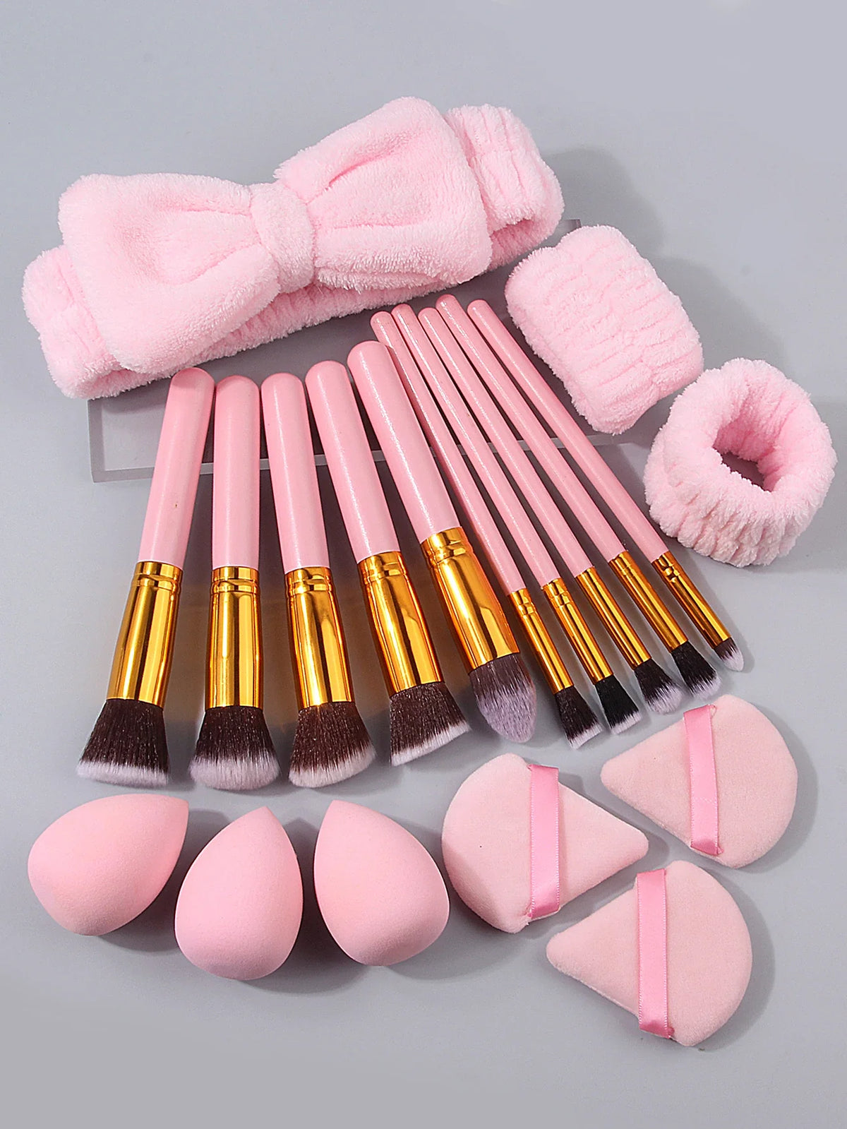 19-Piece Professional Makeup Brush Set with Sponge Puffs