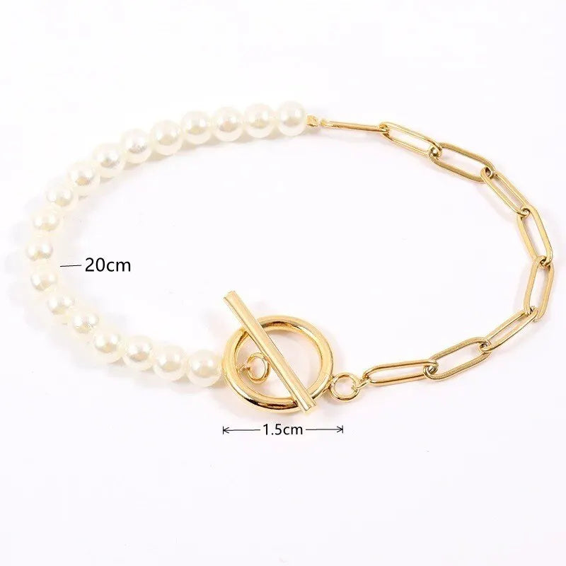 2pcs Vintage Pearl Metal Bead Strand Bracelets – Unisex Set